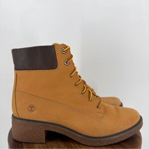 Timberland Brinda Lace Up Boots Wheat Nubuck 9.5 Block Heel